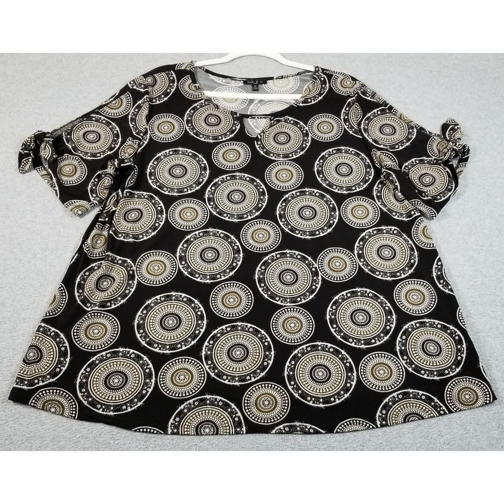 Sami & Jo Blouse Women 2X Plus Geometric Medallion Tie Sleeve Tunic Top Stretch